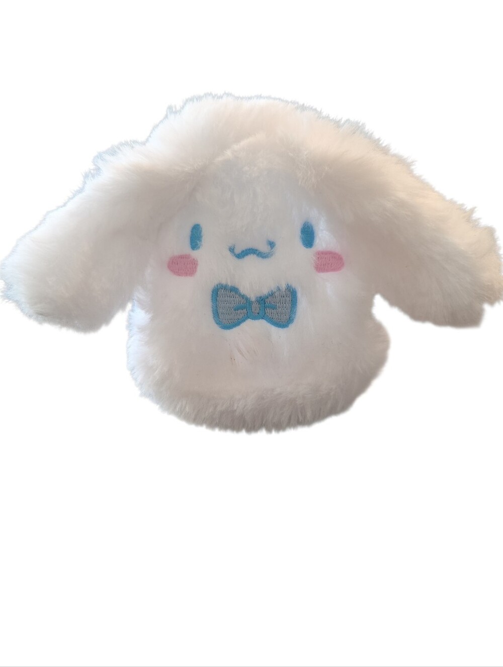 Sanrio White Plush Bunny Hat with Blue Bow and Pink Cheeks - Kids Accessories